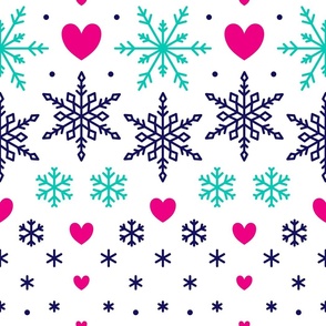 Fairisle Snowflakes - LARGE - Multi Pink Aqua Blue