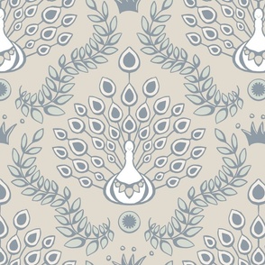 peacock damask in neutral colors | large