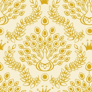 two-tone peacock damask on light amber | large