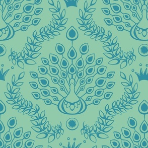 peacock damask lagoon on jade | large