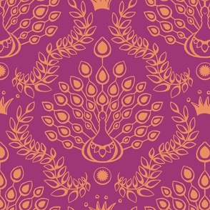  peacock damask peach on berry | large