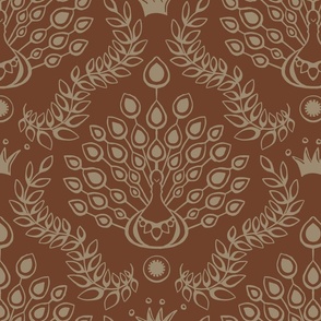 peacock damask mushroom on cinnamon | large