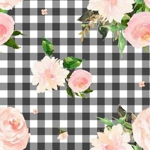 Floral Swan Mix & Match Print with Grey Gingham Background