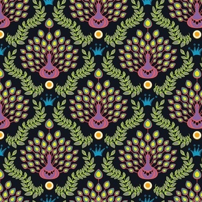 colorful peacock damask | medium