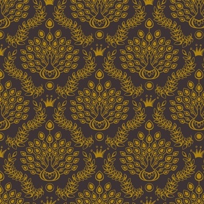 peacock damask gold and dark brown | medium