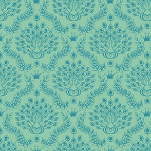  peacock damask lagoon on jade | large