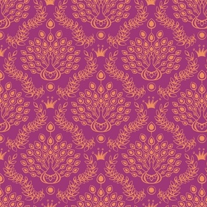 peacock damask peach on berry | large