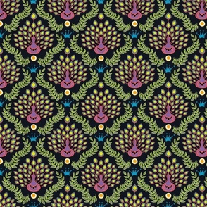 colorful vibrant peacock damask on black | small