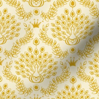 two-tone peacock damask on light amber | small