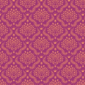 peacock damask peach on berry | small