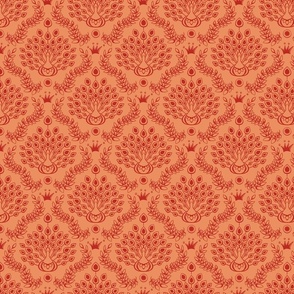 peacock damask poppy red on peach | small