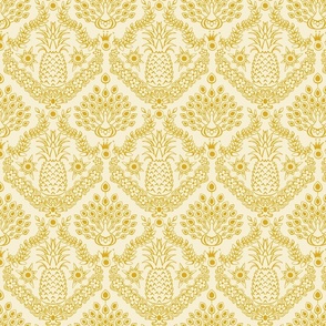  two-tone peacock and pineapple damask on light amber | small