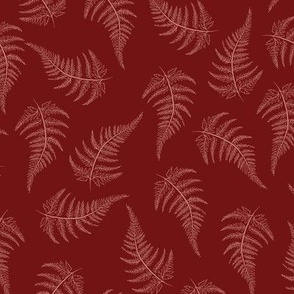 Small - Hand drawn Ferns Autumn Forest - dark red