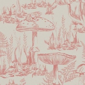 Medium - Blush pink - Hand drawn Magic Mushroom Autumn Forest - Wallpaper Toile de Jouy