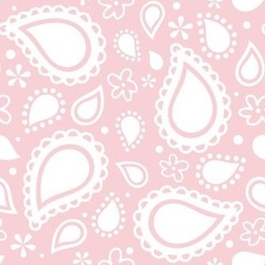 Medium Scale Playful Paisley Bandana White on Cotton Candy Pink