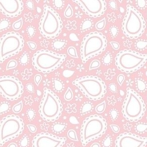 Small Scale Playful Paisley Bandana White on Cotton Candy Pink