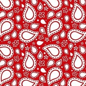 Small Scale Playful Paisley Bandana White on Red