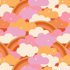 70s Retro Rainbow Clouds - Vintage Pink - Medium