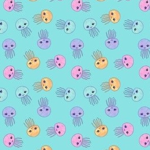 Cute pastel jellyfish on turquoise