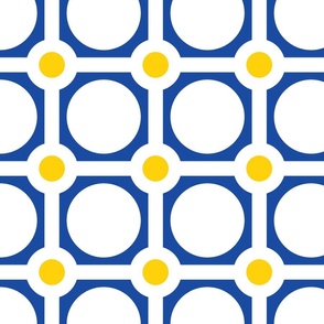 Cobalt and Yellow Bold Minimalism; 800, v01–circle, dot, check, checker, checkerboard, stripe, blue, gold, golden, modern, simple, kitchen, bedroom, pillow, tablecloth, sheet, bedding
