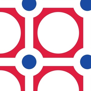 Crimson and Cobalt Bold Minimalism 1600, v01–red, white, blue, circle, dot, polka dot, curtain, pillow, kitchen, bedding, wallpaper, sheets, America, patriotic, independence, july