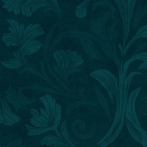 William Morris Style Monochrome Flourish Damask Ornament Pattern Emerald Teal