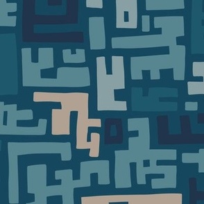  Maze Multi Jumbo -  teal, navy, tan, blue-gray, cyan
