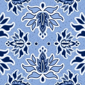 Damask Blossom - Cornflower Blue - Small Scale