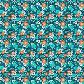 Colorful Flowers, Teal, Orange, and Aqua, white, fun, bold, playful, added dimension 4"
