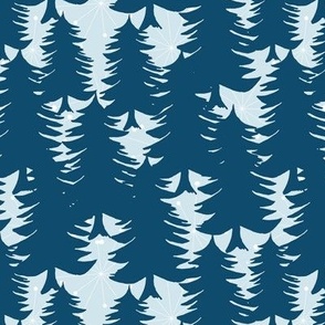 Winter forest - Pine trees, Indigo Blue