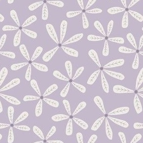 Ditsy White Five Petal Flowers on Lavender