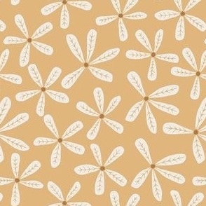 Ditsy Five Petal Cream Flowers on Honey Yellow