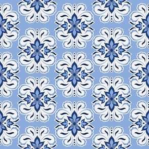 Quatrefoil Floral Damask - Cornflower Blue - Small Scale