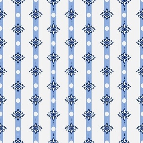 Floral Quatrefoil Stripe - Delft Blue - Small Scale