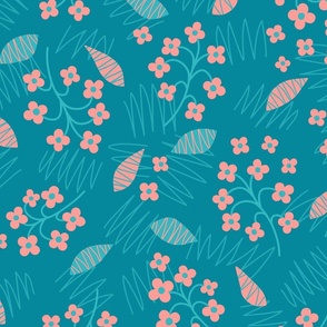 Cute hand-drawn Florals in teal and pink // Med