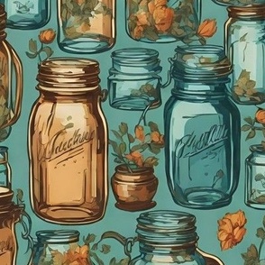 Mason Jar Style Print with Copper and Terquoise