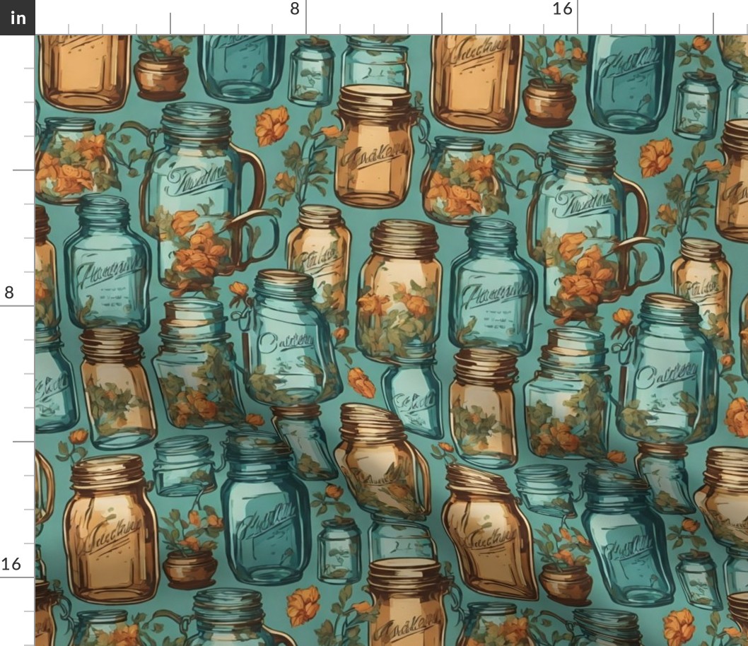 Mason Jar Style Print with Copper and Terquoise