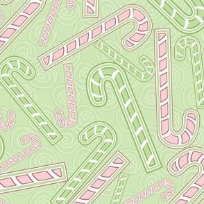 LARGE Candy Cane Tumble, Christmas, Pink and Green, 6300, v01—green and pink, candy, cane, peppermint, retro, swirl, treat, sweet, stripe, merry, joy, holiday, jolly, kitchen, placemat, napkin, bedroom, tablecloth, pillow, bedding, sheets, duvet, blanket