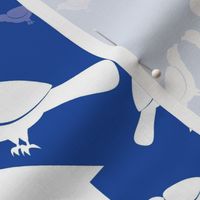 Birding Cobalt Coordinate, 3200, v01; Cobalt Birding, blue, nest, birdhouse, house, aviary, feather, fly, white, kitchen, wallpaper, table, tablecloth