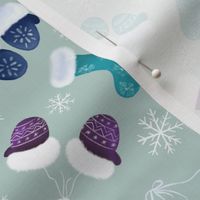 Holiday Stockings and Mittens with Snowflakes  in Blues, Purple and Aqua