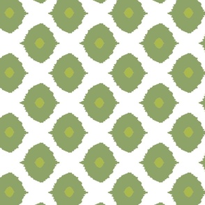 Ikat Moroccan Eyes, green and white, coordinate for Pink Begonia Bedding