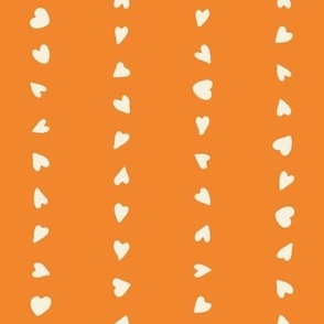 M | Love Heart Vertical Stripes in Creamy White on Pumpkin Orange Duotone Cute Kids Valentine and Halloween Simple Blender