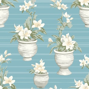 Whimsical Lily Stripes – Cream/ French Blue Wallpaper - New 