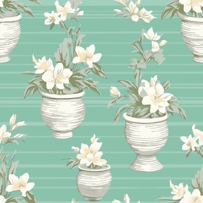 Whimsical Lily Stripes - Cream/Green  Wallpaper - New