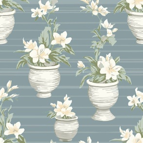 Whimsical Lily Stripes - Cream/Gray-Moss Wallpaper 