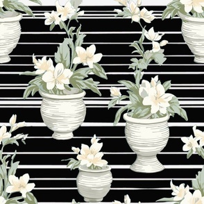 Whimsical Lily Stripes - Cream/Black Wallpaper - New 