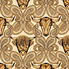 Paisley Cows - 12" large - black, gold, and cream 