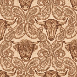 Paisley Cows - 12" large - caramel brown 