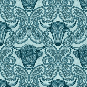 Paisley Cows - 12" large - teal 