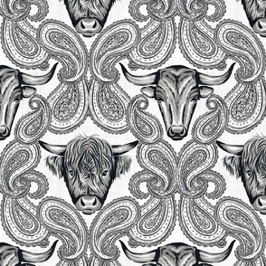 Paisley Cows - 12" large - grayscale 